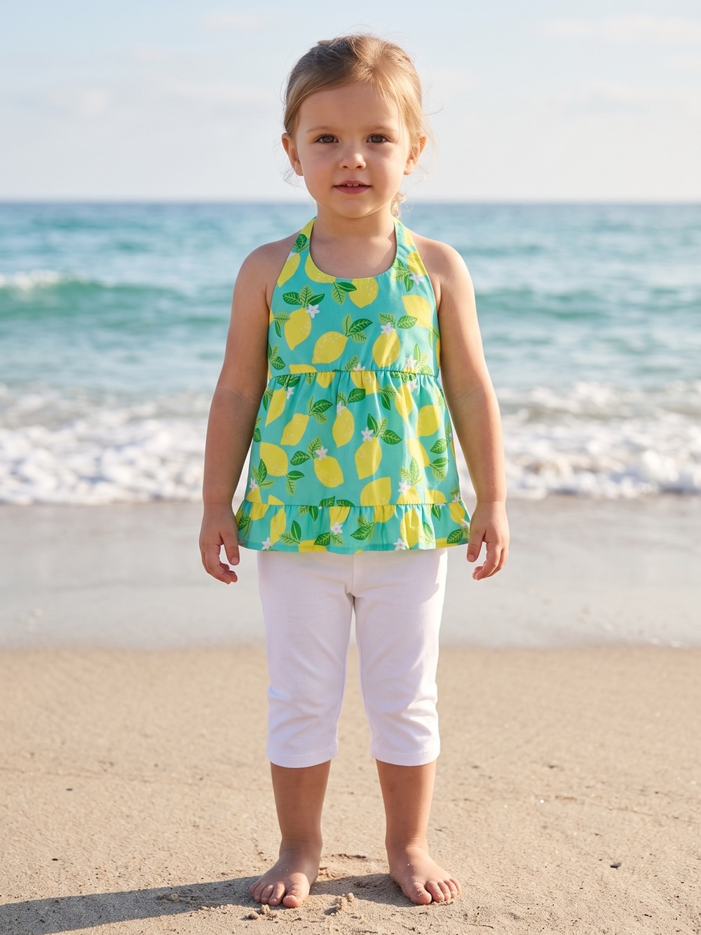 Gymboree Baby girls 12-18 Months Lemon Halter top shirt Aqua Ruffle NWT $35